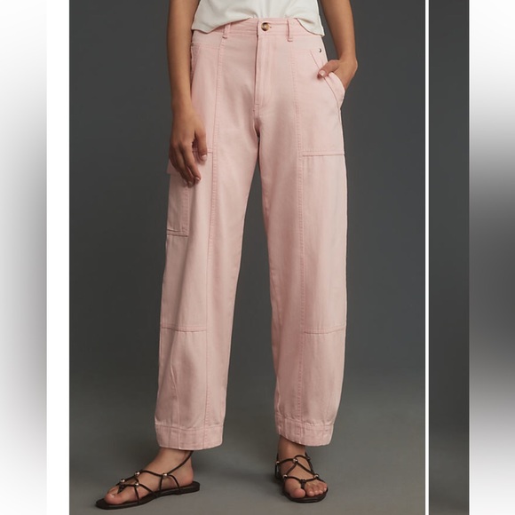 By Anthropologie The Carson Utility Barrel Pants in Pink - Picture 2 of 12